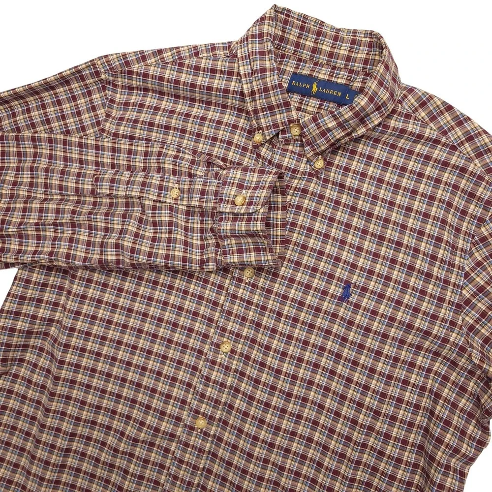 Ralph‎ Lauren Shirt Mens Large Red Plaid Long Sleeve Button Down Cotton